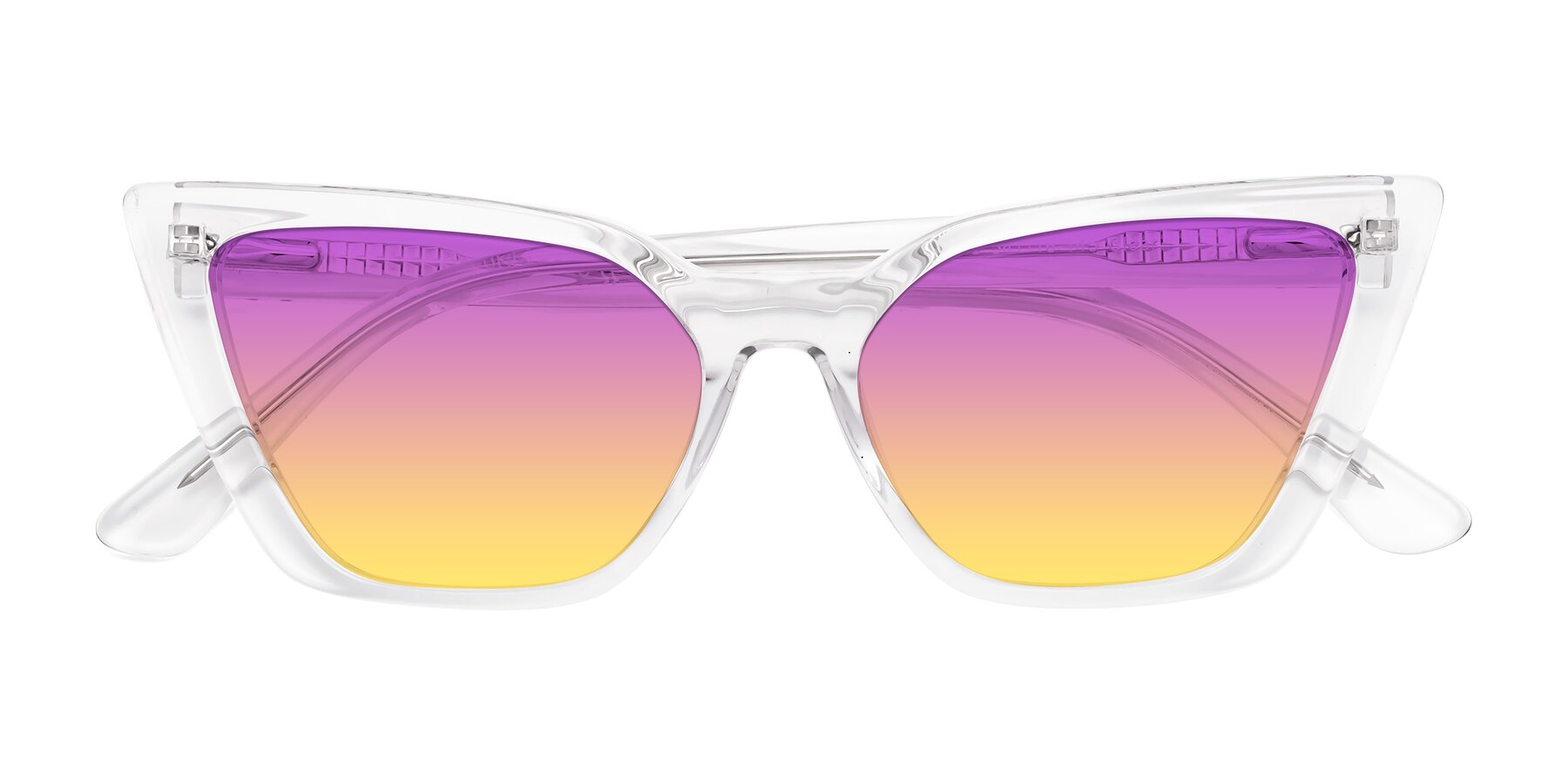 Folded Front of Bowtie in Clear with Purple / Yellow Gradient Lenses