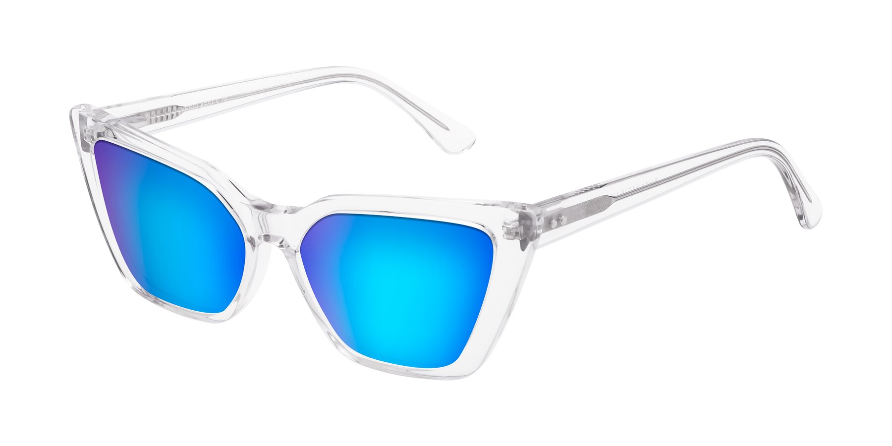 Angle of Bowtie in Clear with Blue Mirrored Lenses