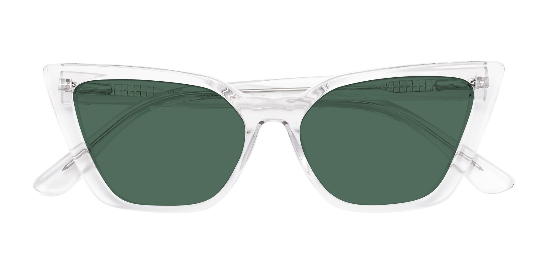 Folded Front of Bowtie in Clear with Green Polarized Lenses