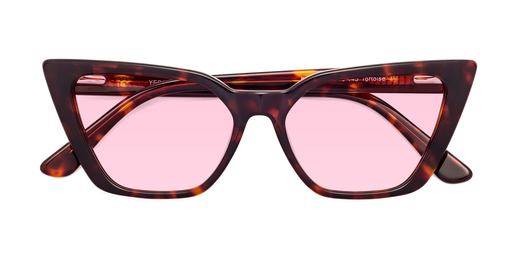 Folded Front of Bowtie in Tortoise with Light Pink Tinted Lenses