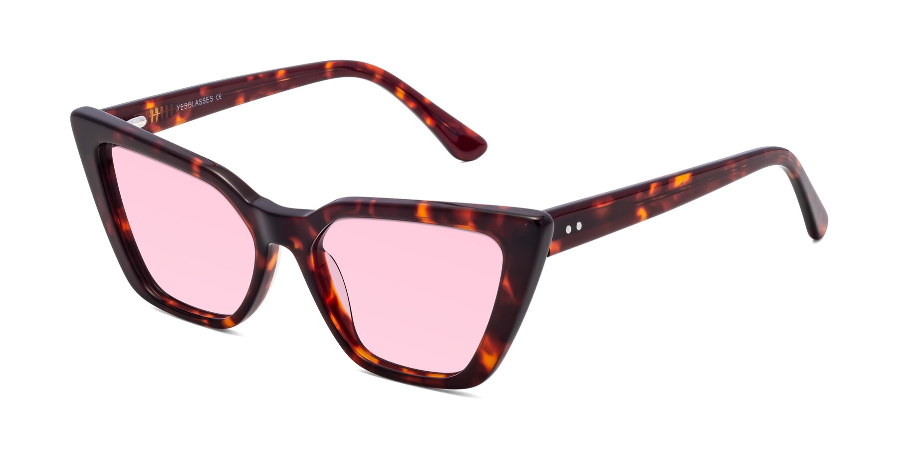 Angle of Bowtie in Tortoise with Light Pink Tinted Lenses