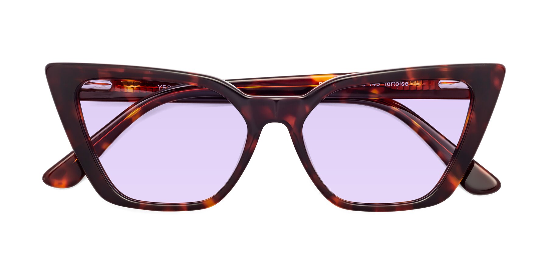 Folded Front of Bowtie in Tortoise with Light Purple Tinted Lenses