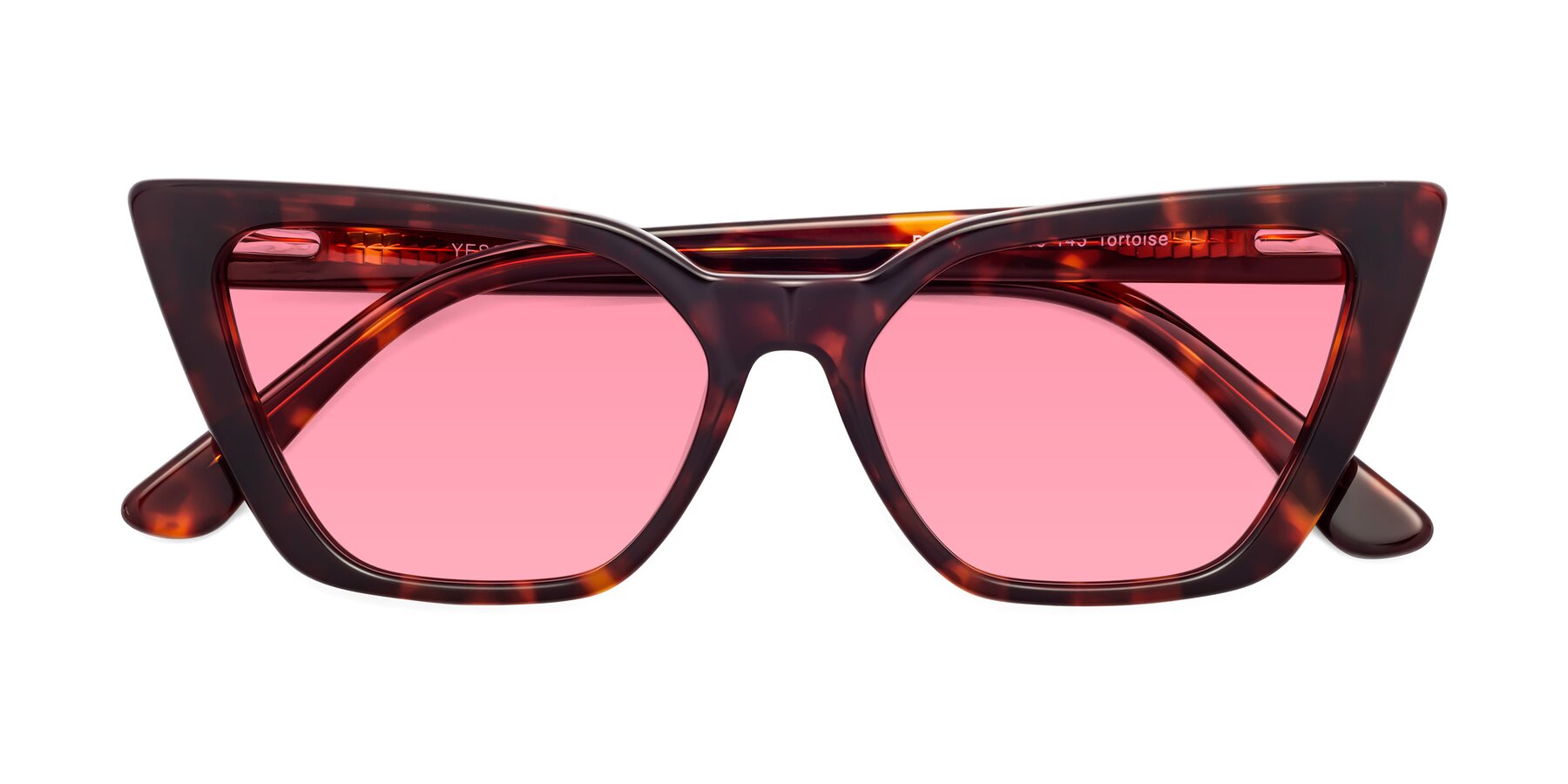 Folded Front of Bowtie in Tortoise with Pink Tinted Lenses