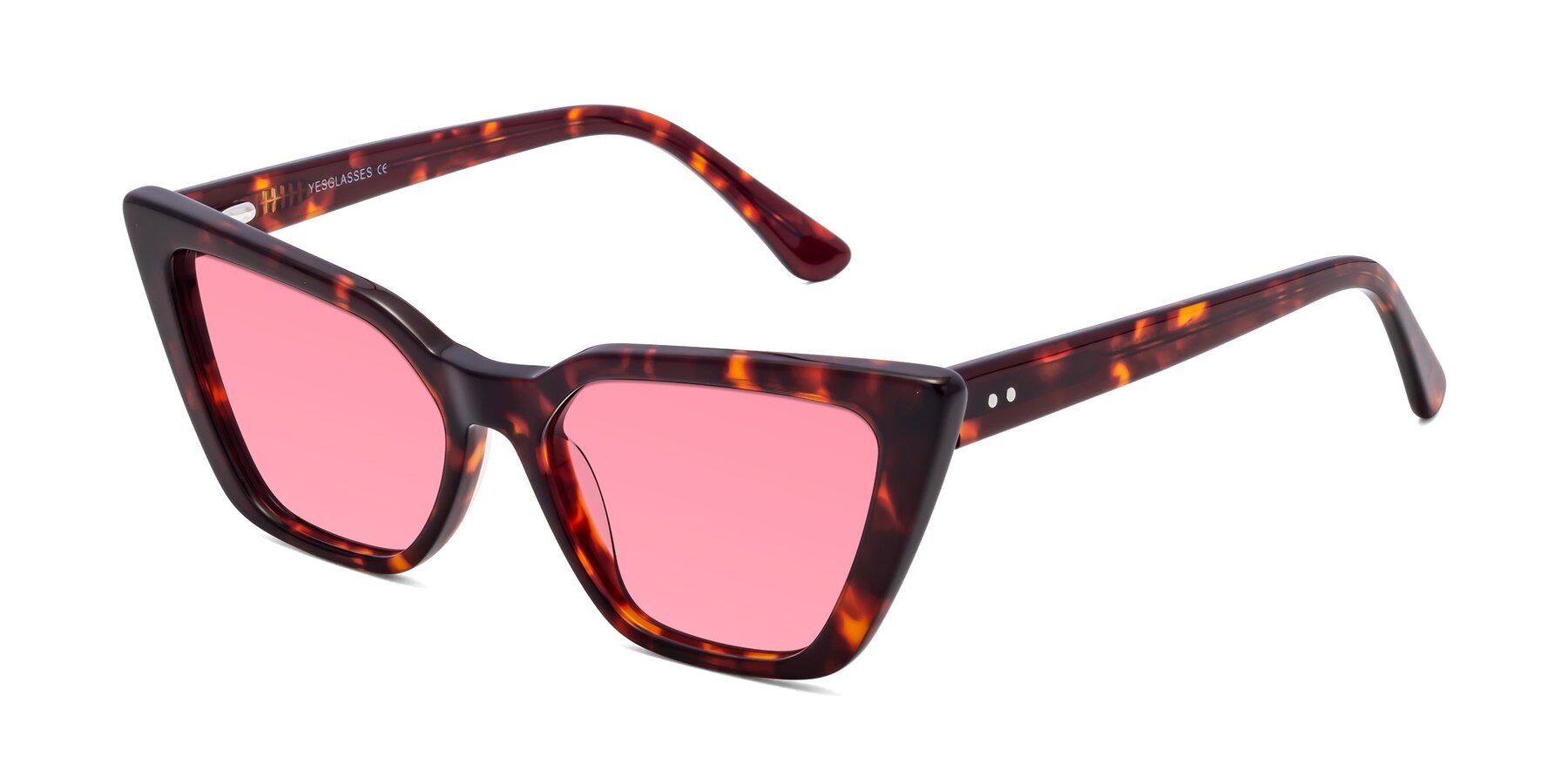 Angle of Bowtie in Tortoise with Pink Tinted Lenses