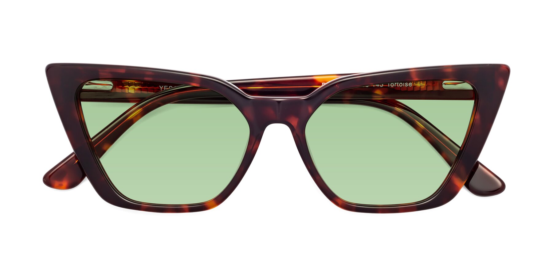 Folded Front of Bowtie in Tortoise with Medium Green Tinted Lenses