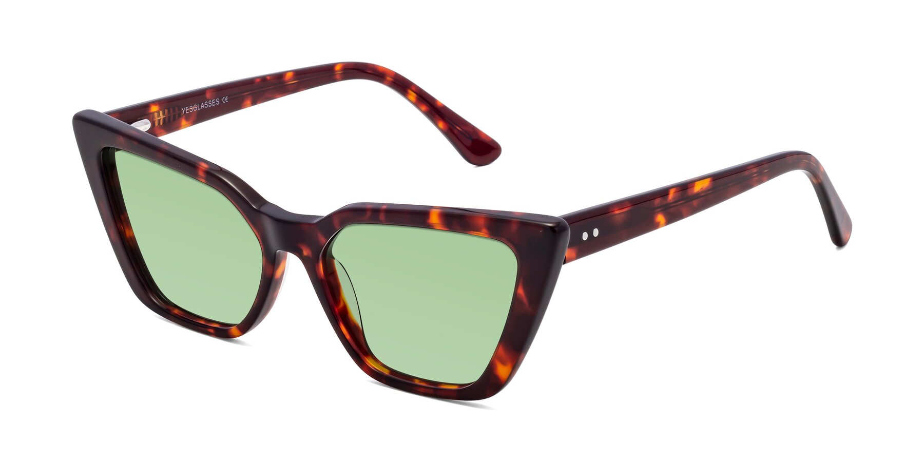 Angle of Bowtie in Tortoise with Medium Green Tinted Lenses