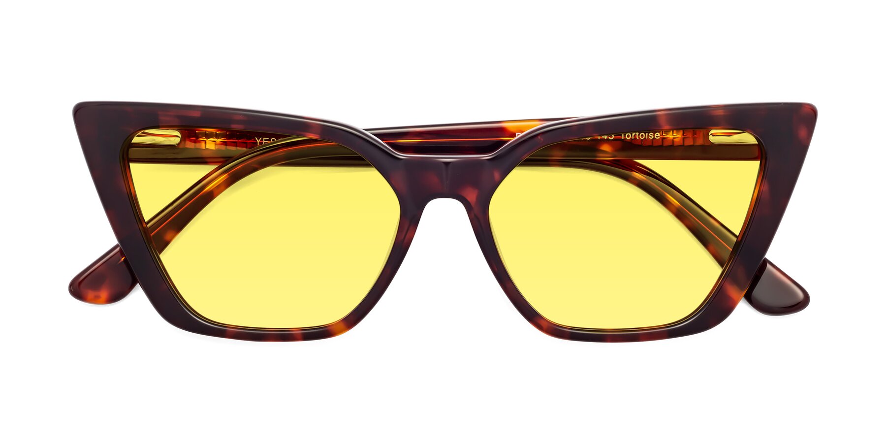 Folded Front of Bowtie in Tortoise with Medium Yellow Tinted Lenses