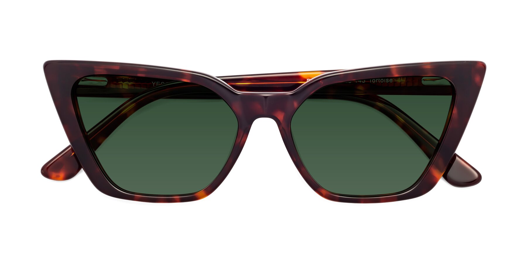 Folded Front of Bowtie in Tortoise with Green Tinted Lenses