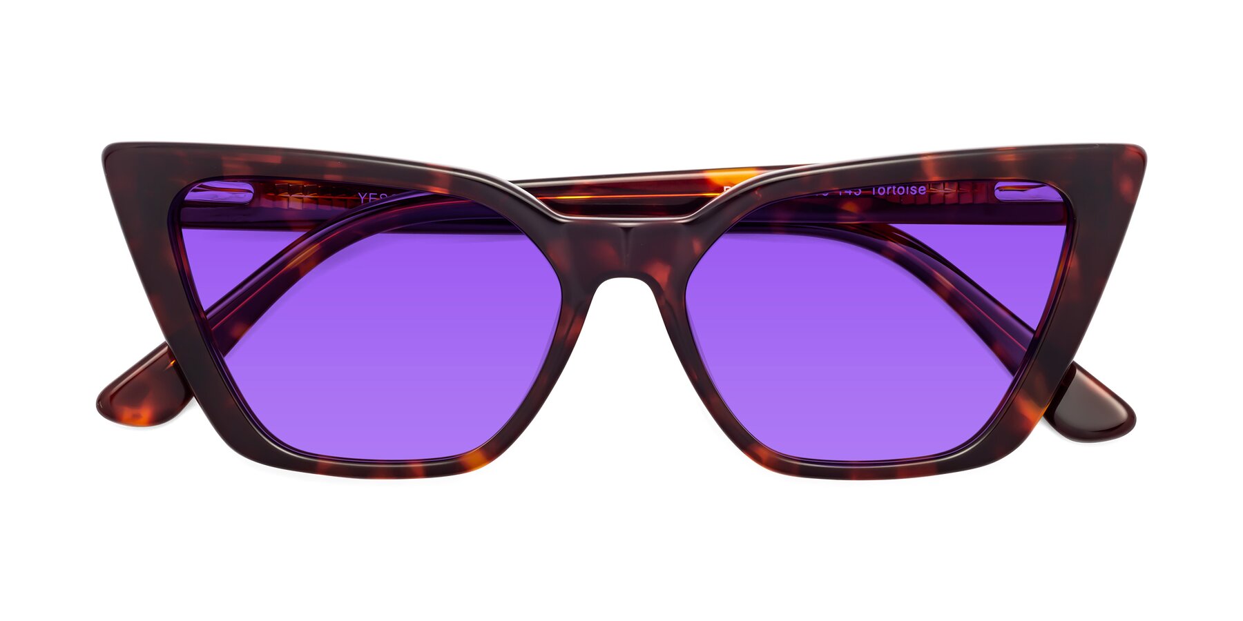 Folded Front of Bowtie in Tortoise with Purple Tinted Lenses