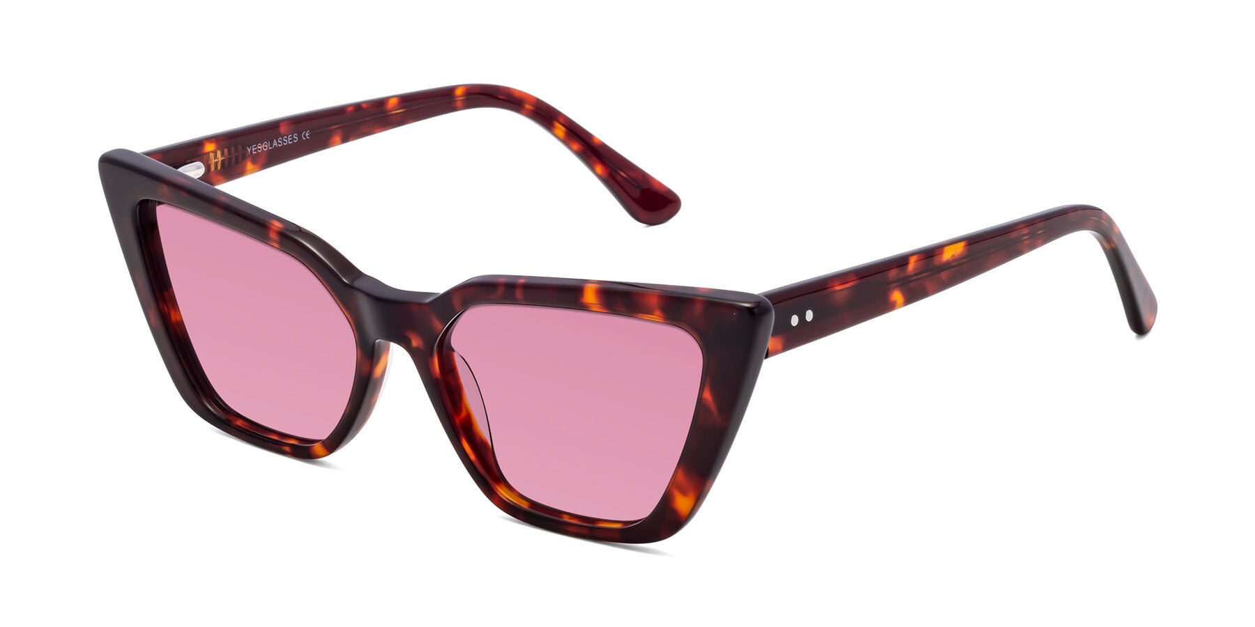 Angle of Bowtie in Tortoise with Medium Wine Tinted Lenses