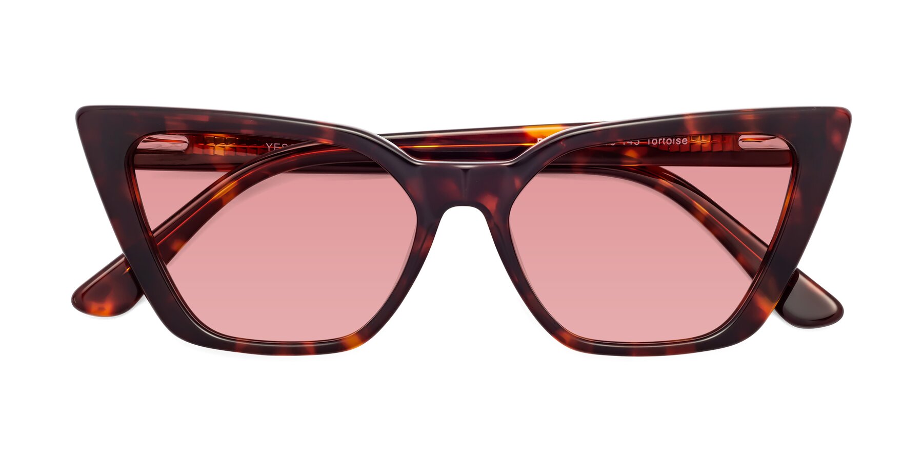 Folded Front of Bowtie in Tortoise with Medium Garnet Tinted Lenses