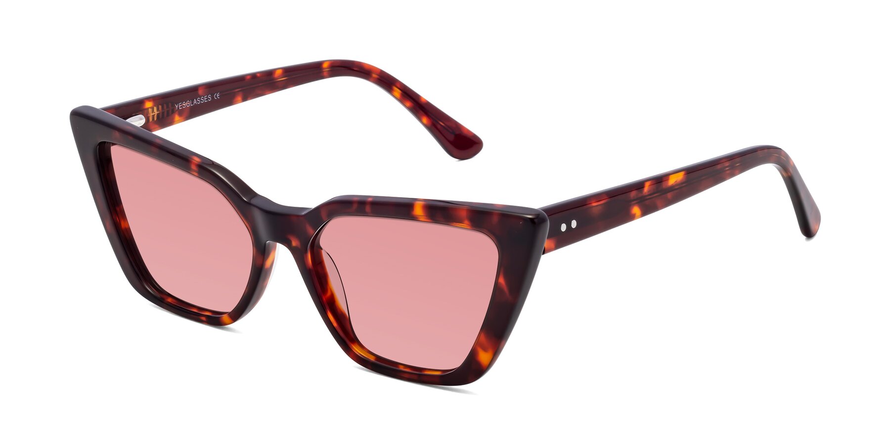 Angle of Bowtie in Tortoise with Medium Garnet Tinted Lenses