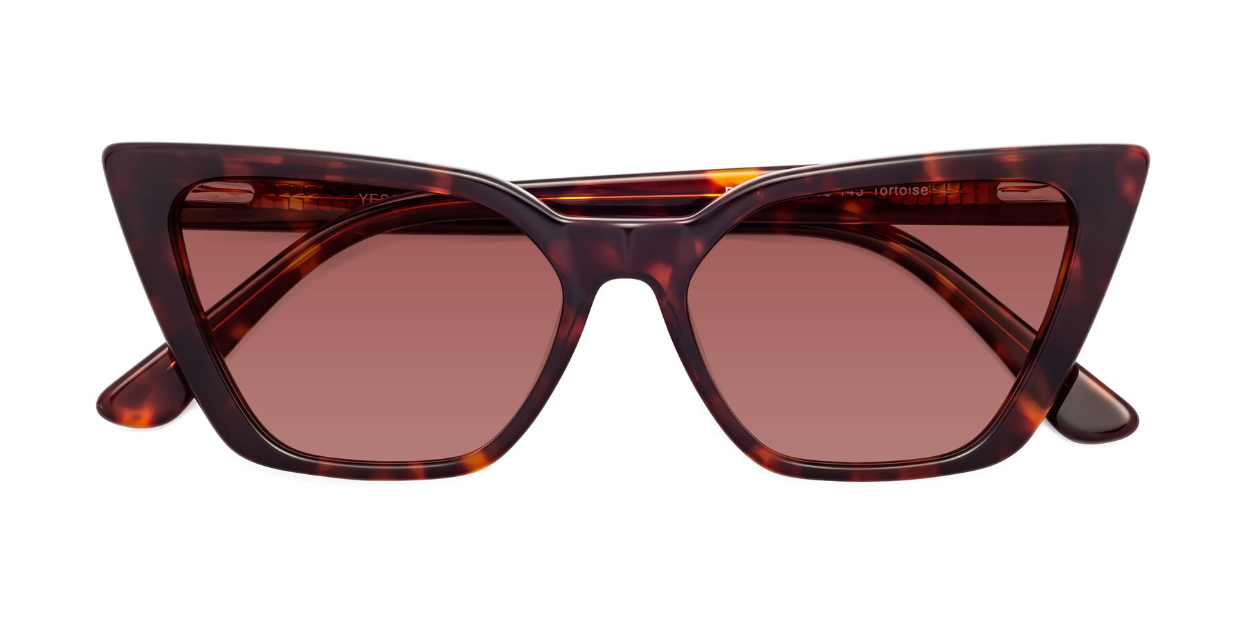 Folded Front of Bowtie in Tortoise with Garnet Tinted Lenses