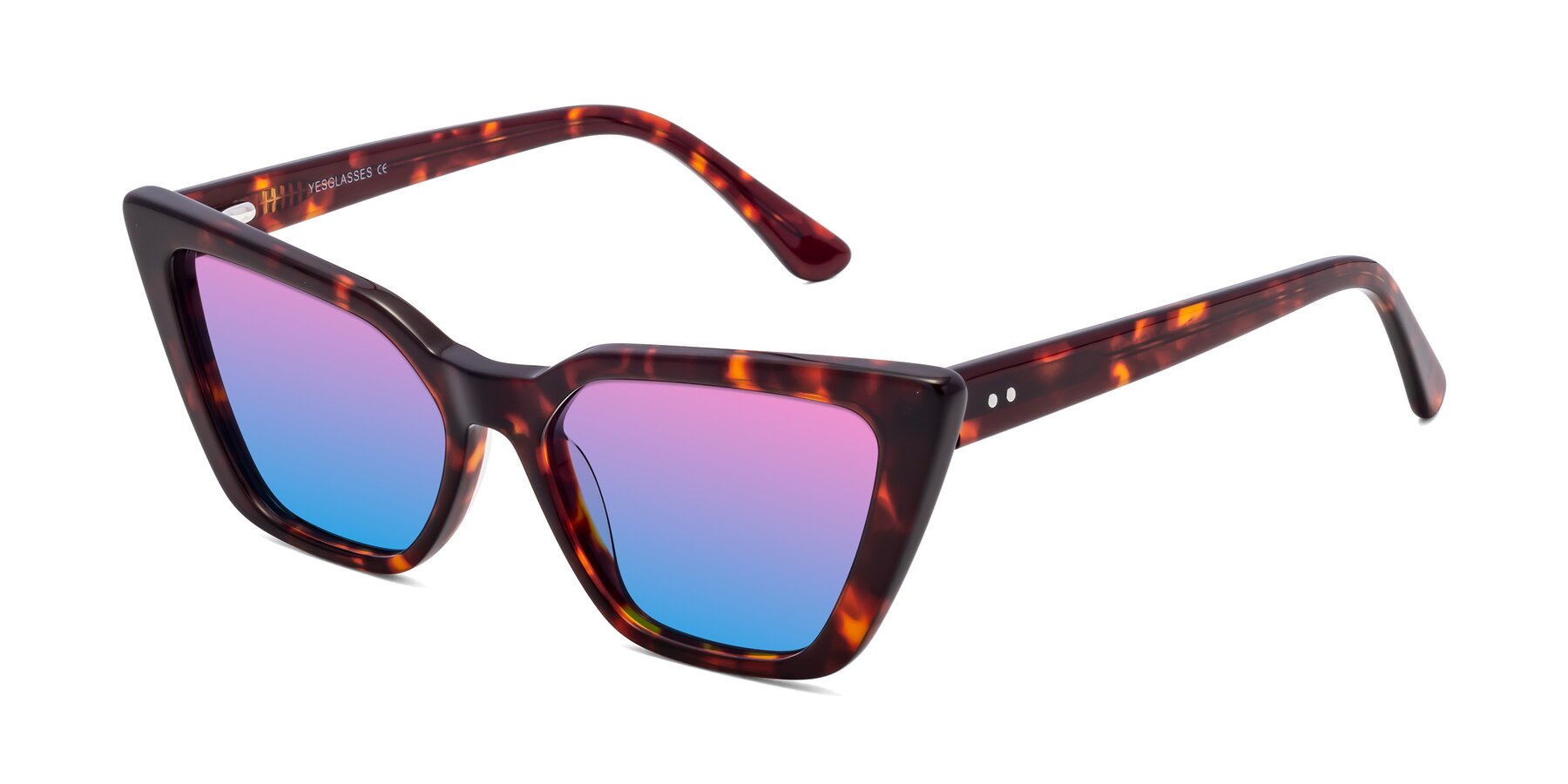Angle of Bowtie in Tortoise with Pink / Blue Gradient Lenses