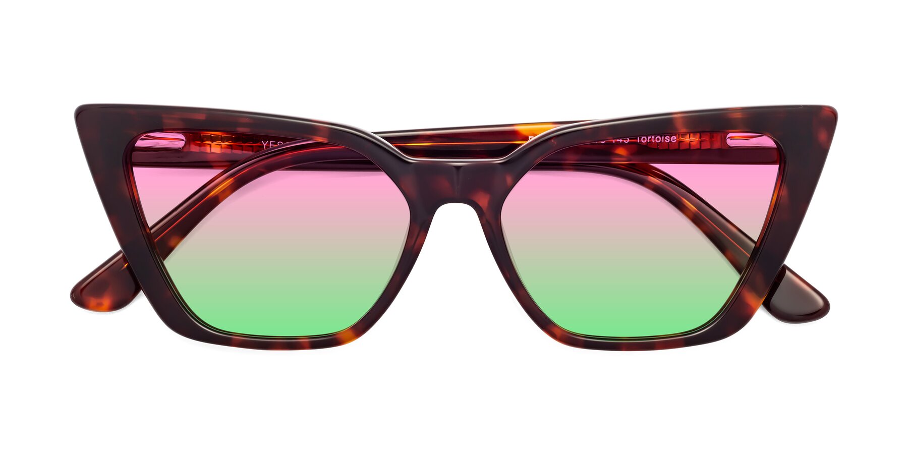 Folded Front of Bowtie in Tortoise with Pink / Green Gradient Lenses