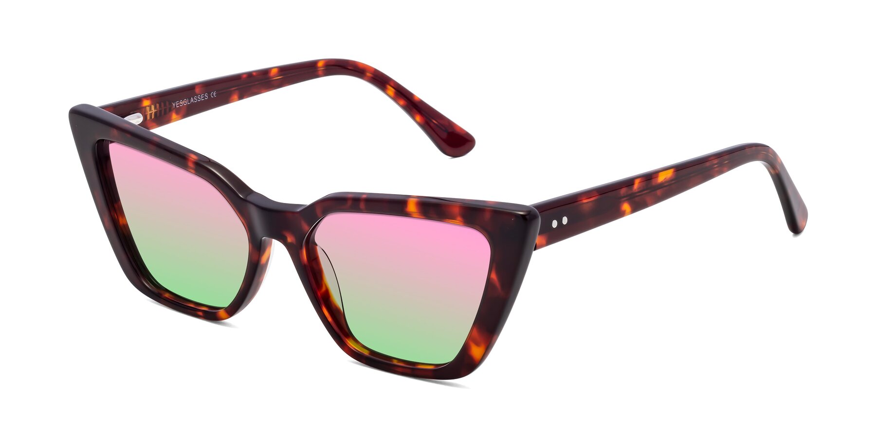 Angle of Bowtie in Tortoise with Pink / Green Gradient Lenses