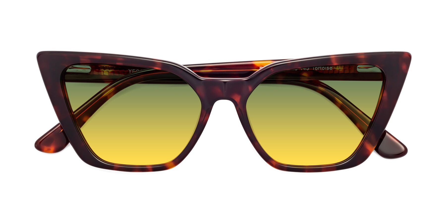 Folded Front of Bowtie in Tortoise with Green / Yellow Gradient Lenses