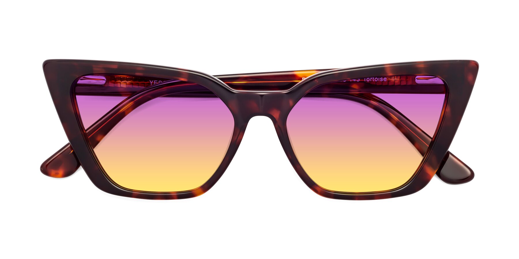 Folded Front of Bowtie in Tortoise with Purple / Yellow Gradient Lenses