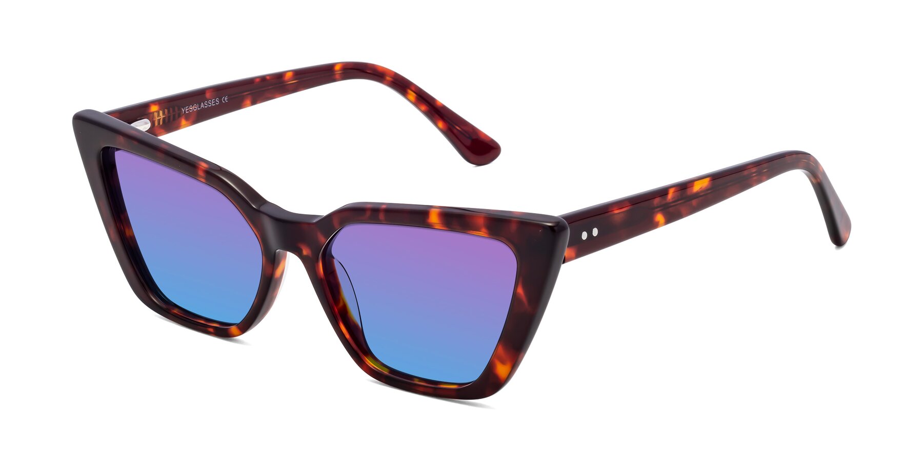 Angle of Bowtie in Tortoise with Purple / Blue Gradient Lenses