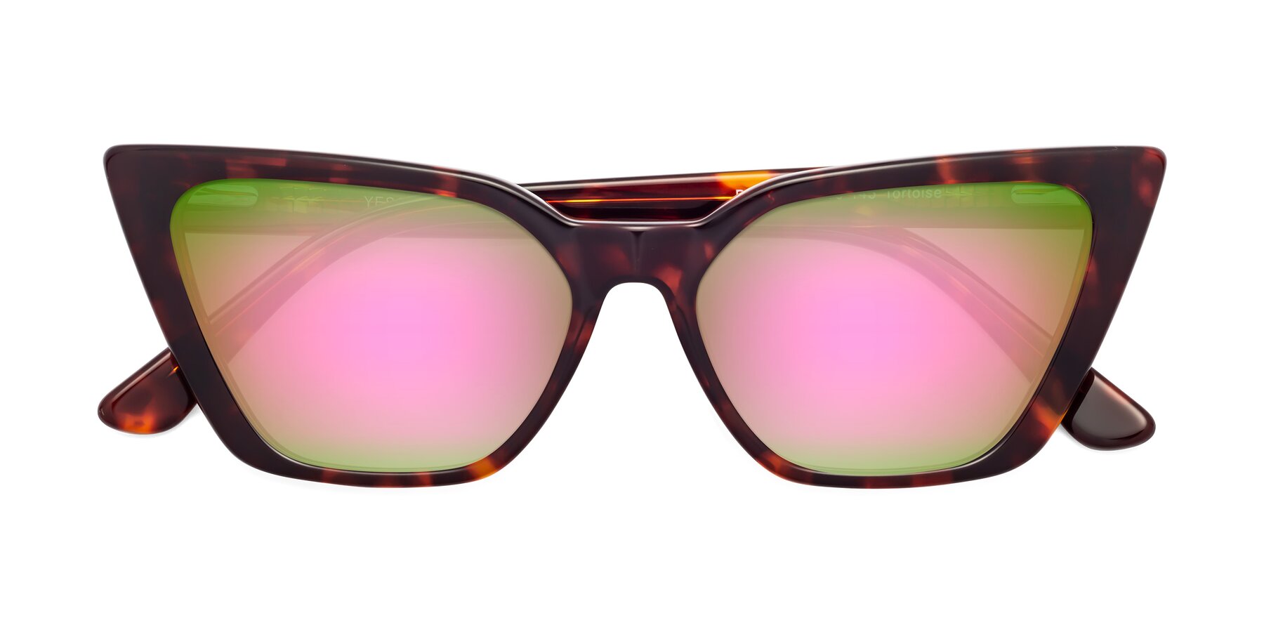 Folded Front of Bowtie in Tortoise with Pink Mirrored Lenses