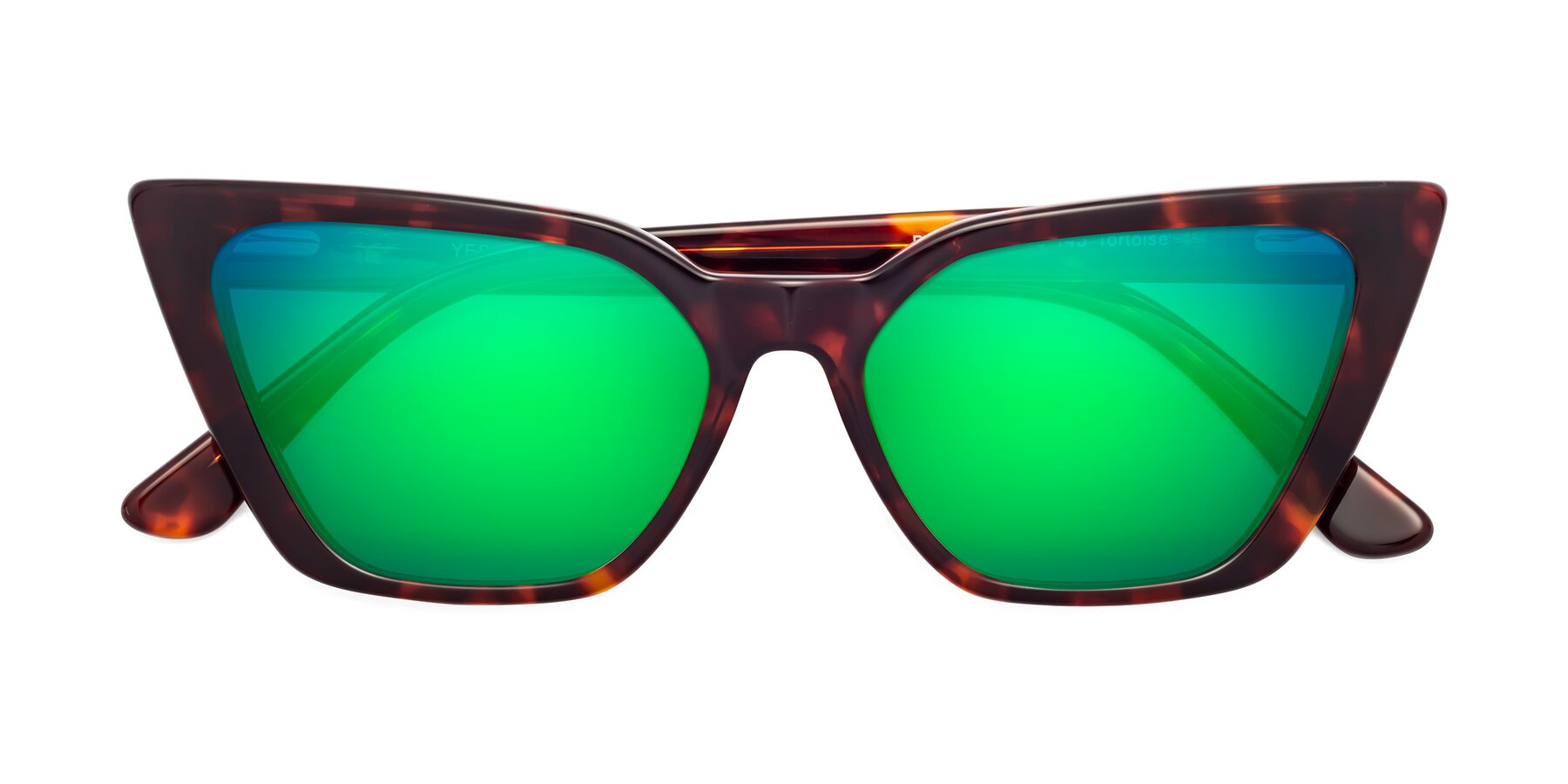 Folded Front of Bowtie in Tortoise with Green Mirrored Lenses