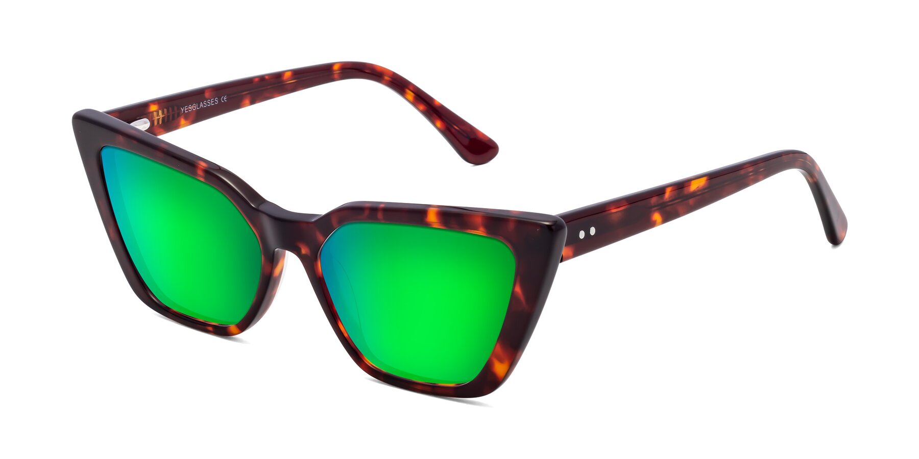 Angle of Bowtie in Tortoise with Green Mirrored Lenses