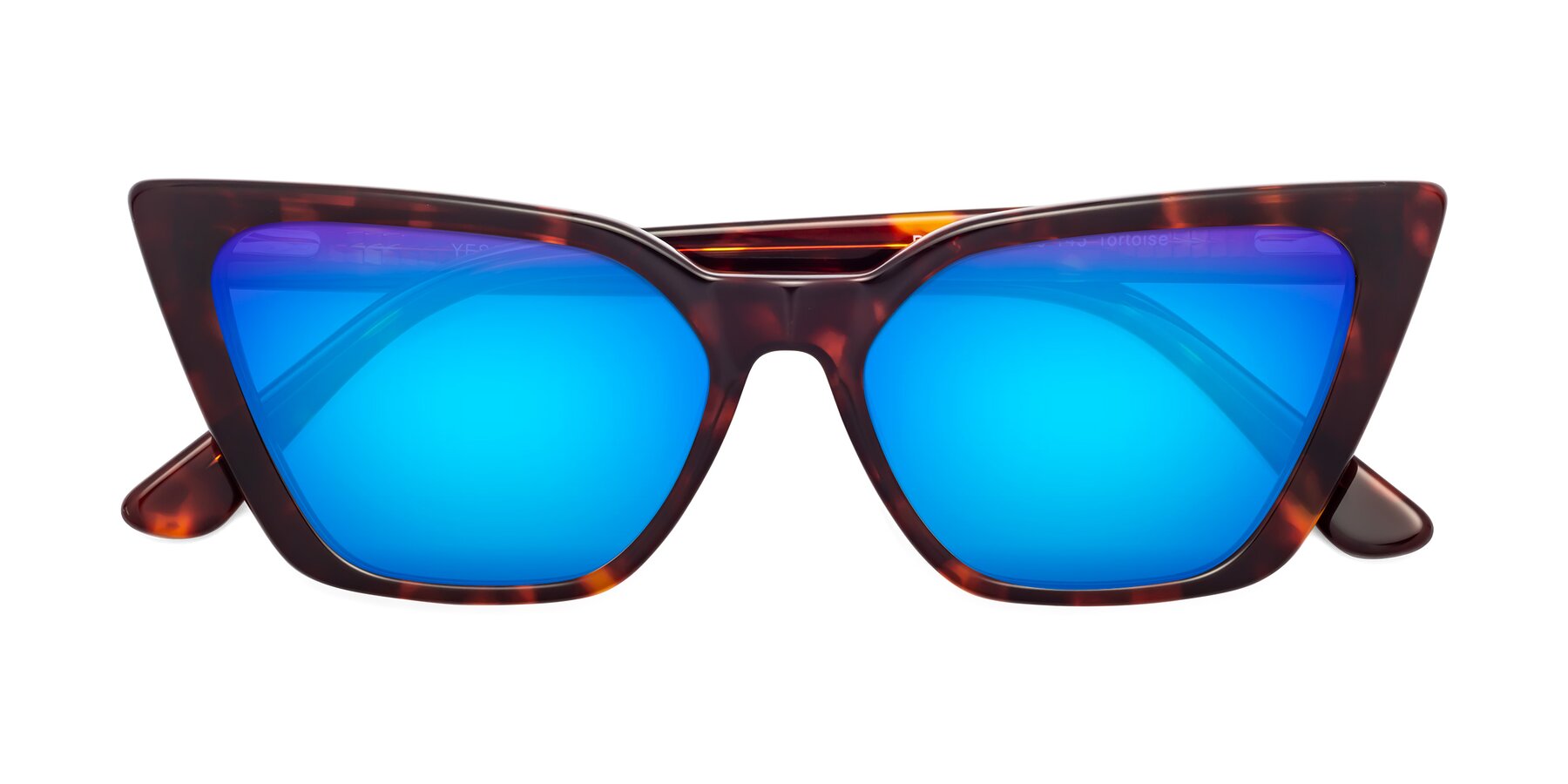 Folded Front of Bowtie in Tortoise with Blue Mirrored Lenses