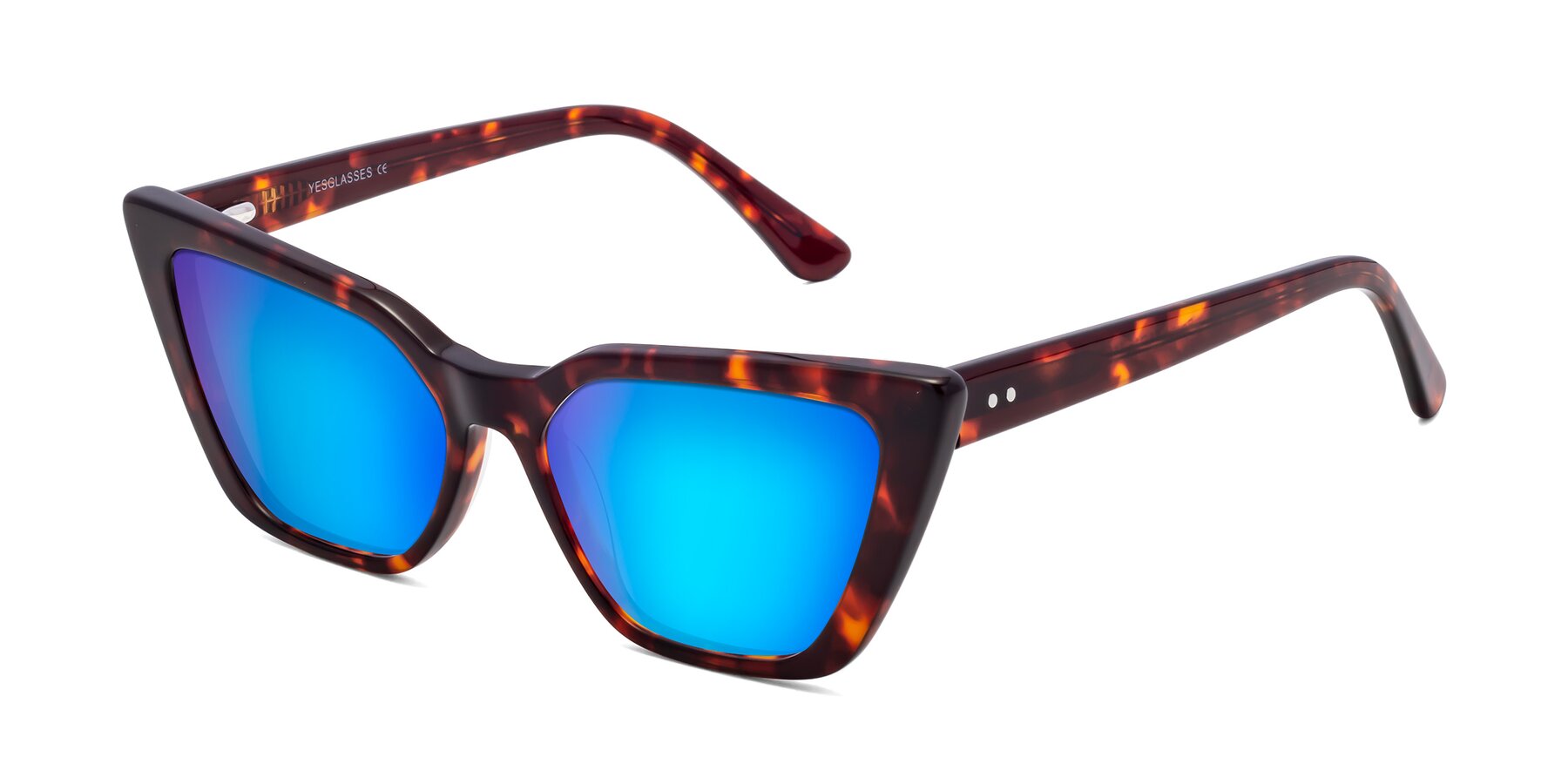 Angle of Bowtie in Tortoise with Blue Mirrored Lenses