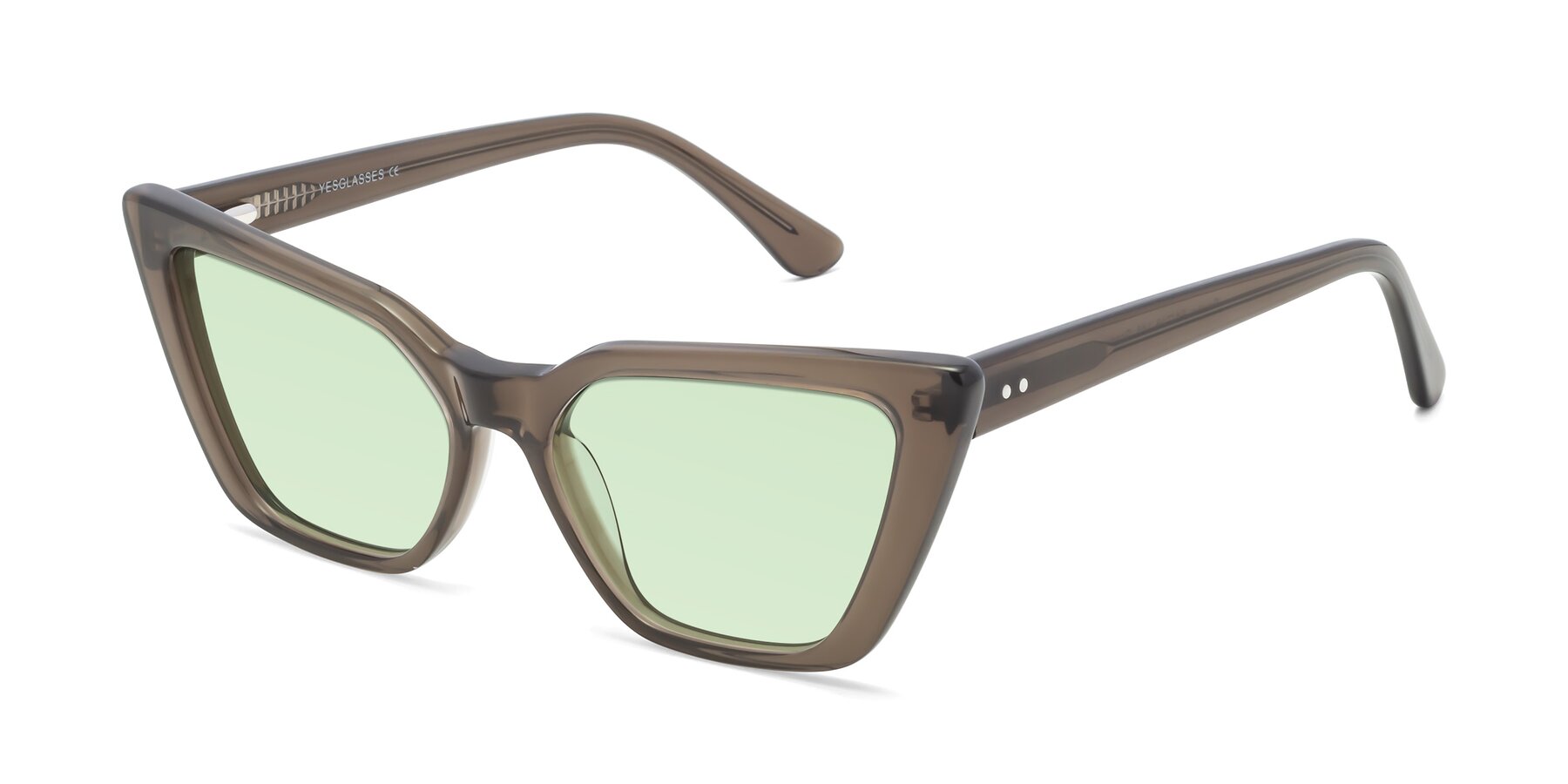 Angle of Bowtie in Gradient Green with Light Green Tinted Lenses