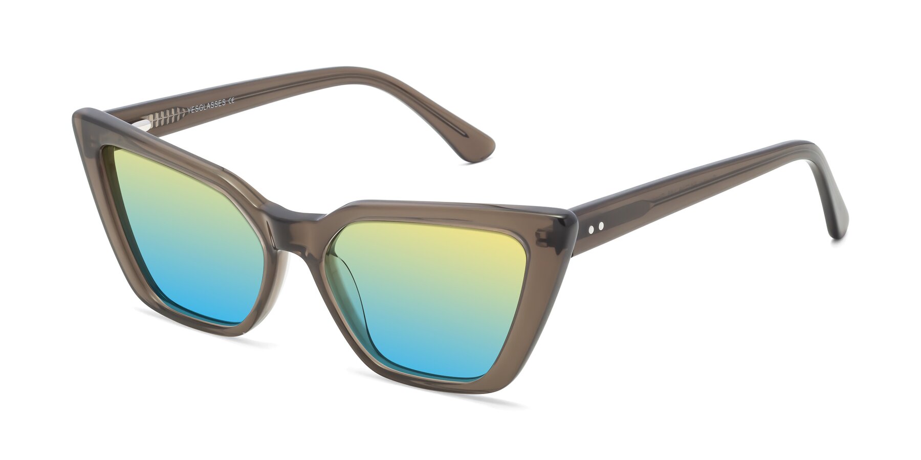 Angle of Bowtie in Gradient Green with Yellow / Blue Gradient Lenses