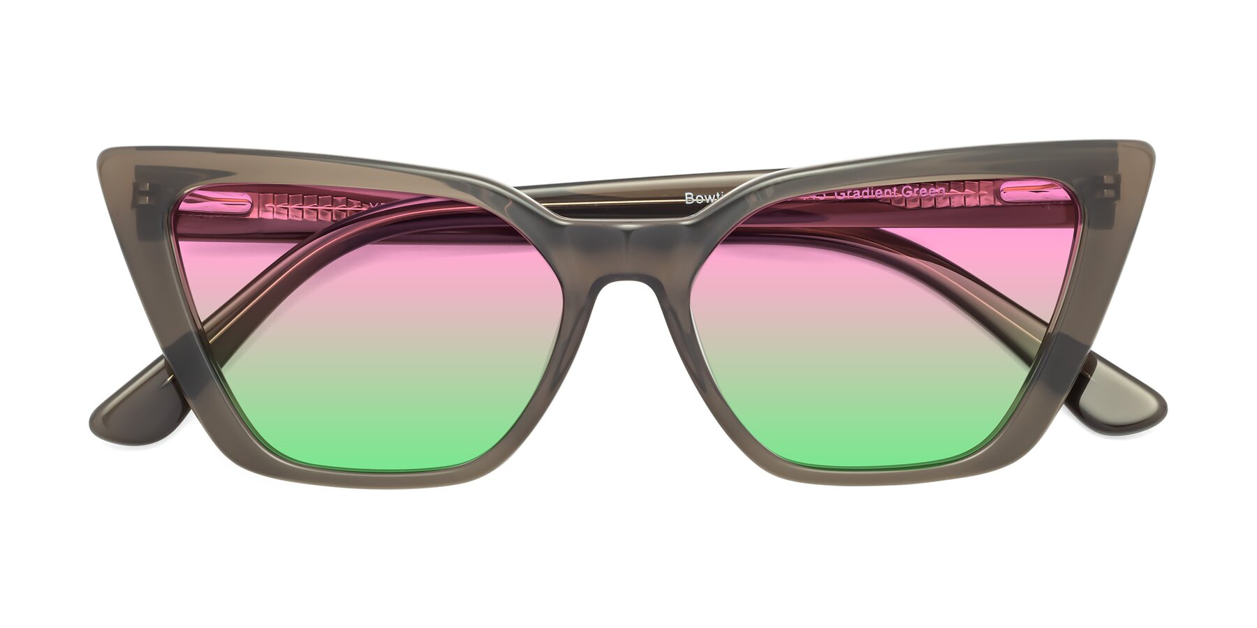Folded Front of Bowtie in Gradient Green with Pink / Green Gradient Lenses