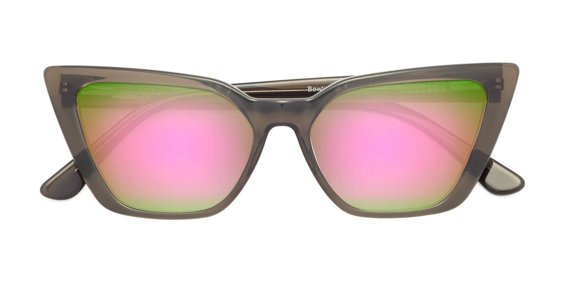 Folded Front of Bowtie in Gradient Green with Pink Mirrored Lenses