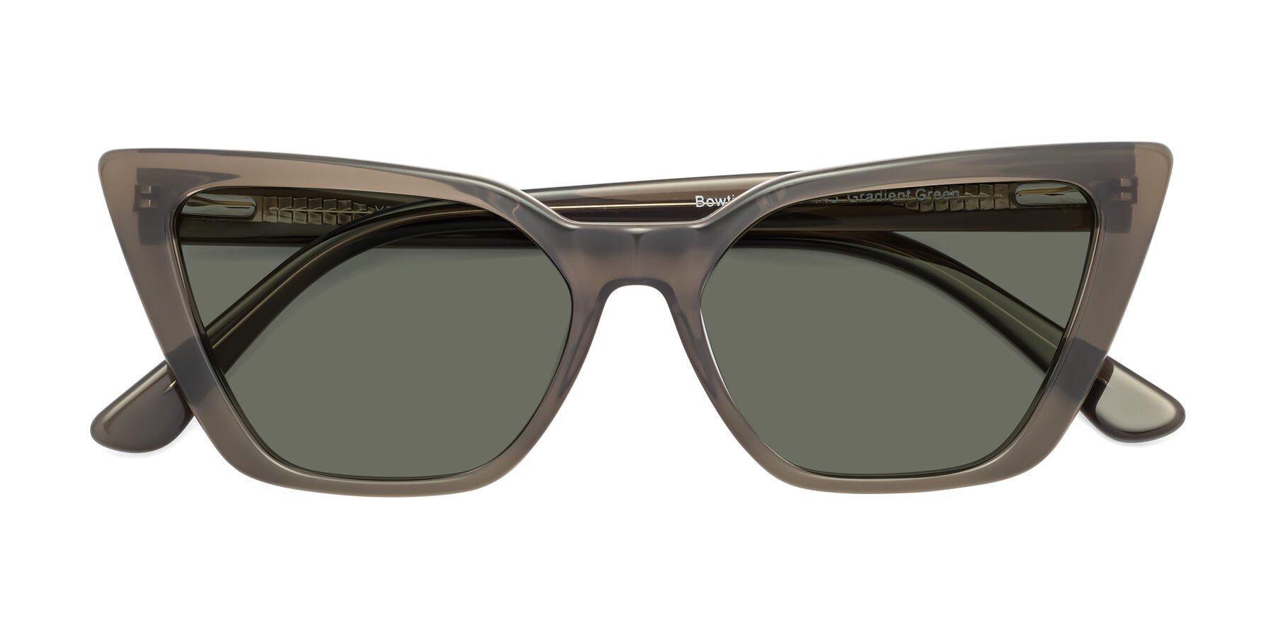Folded Front of Bowtie in Gradient Green with Gray Polarized Lenses