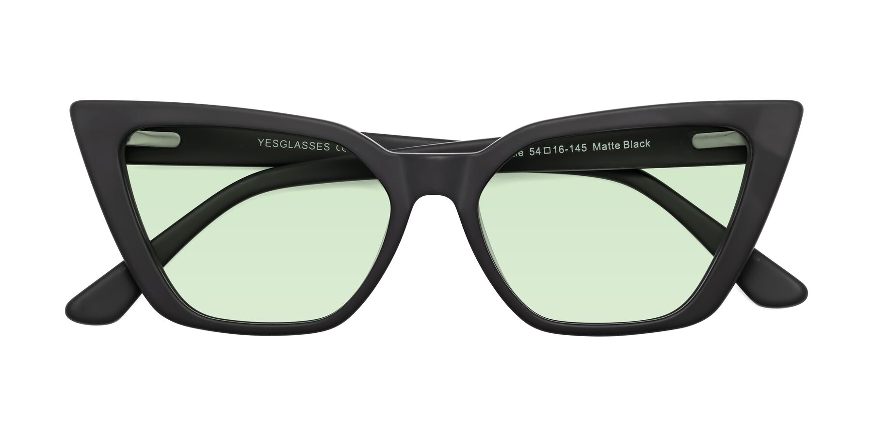 Folded Front of Bowtie in Matte Black with Light Green Tinted Lenses