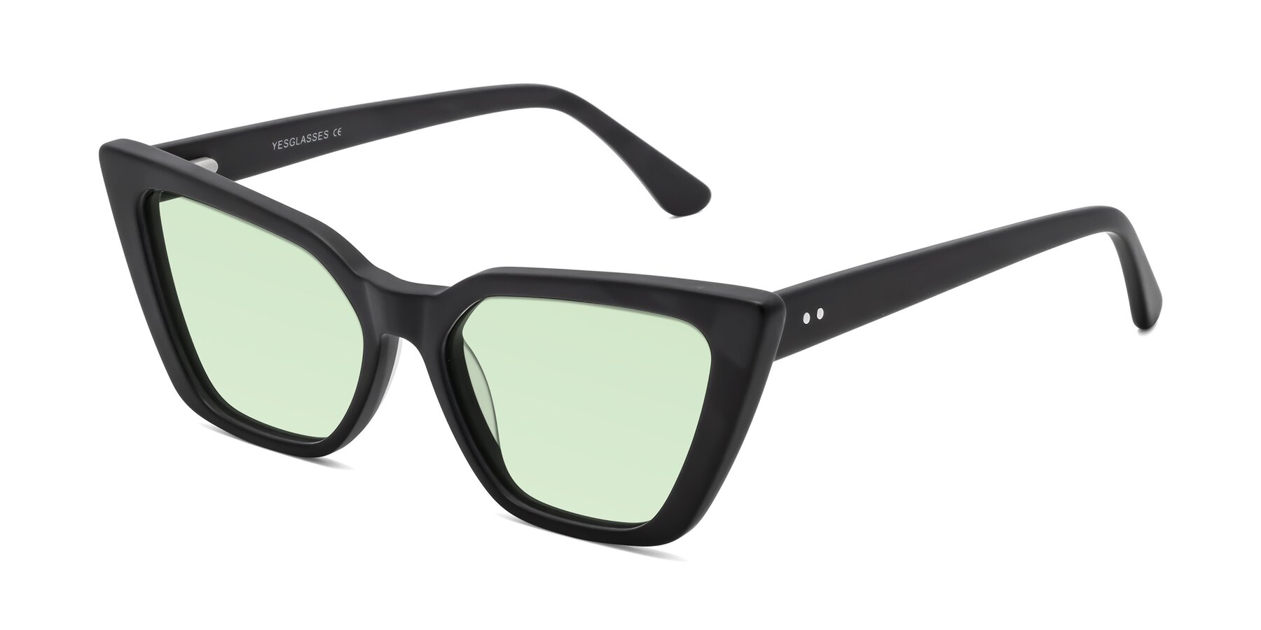 Angle of Bowtie in Matte Black with Light Green Tinted Lenses