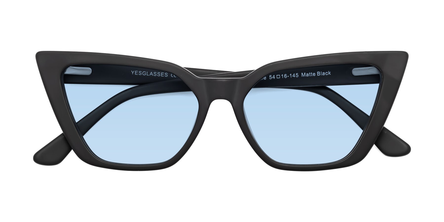 Folded Front of Bowtie in Matte Black with Light Blue Tinted Lenses