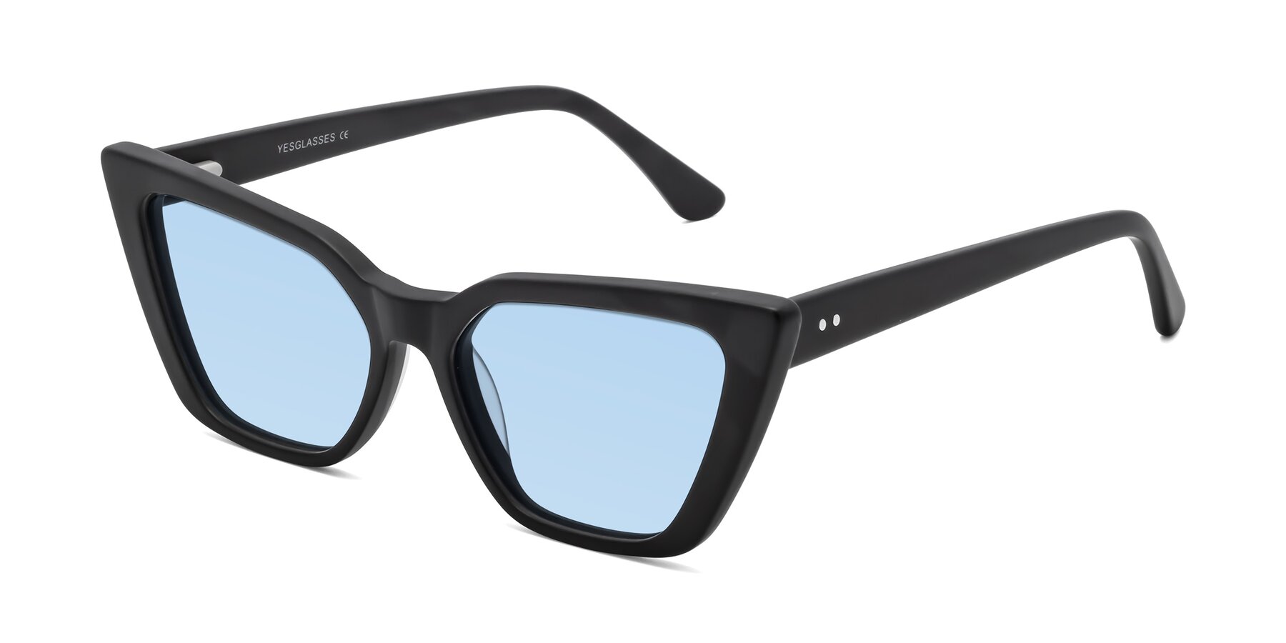 Angle of Bowtie in Matte Black with Light Blue Tinted Lenses