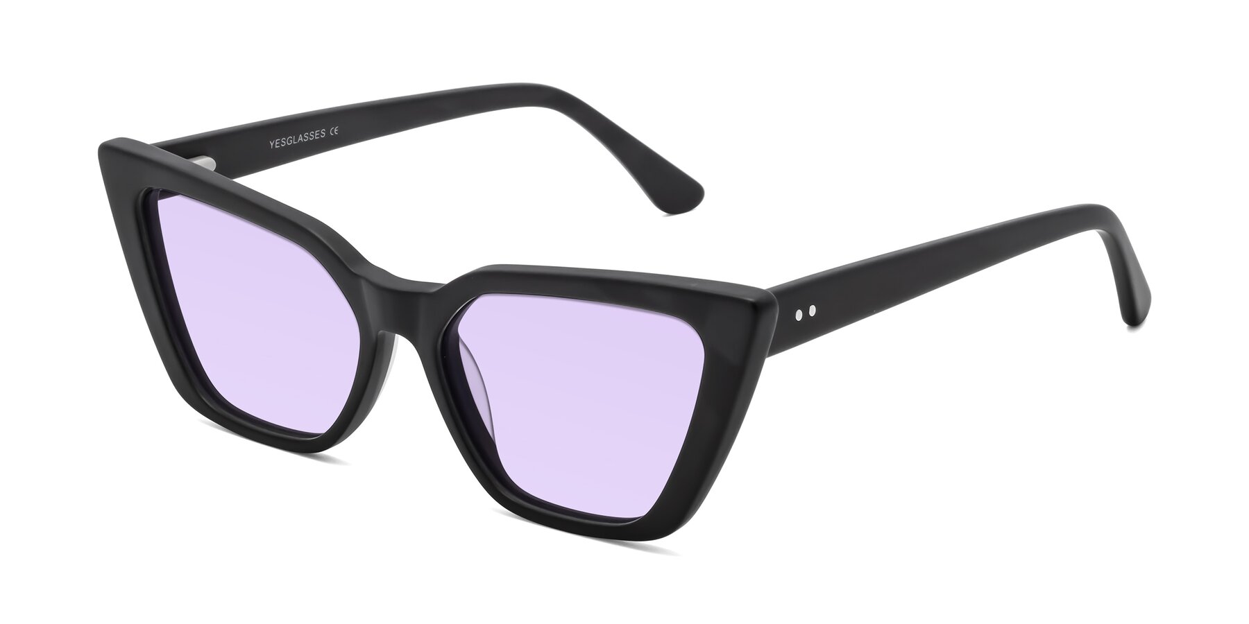 Angle of Bowtie in Matte Black with Light Purple Tinted Lenses
