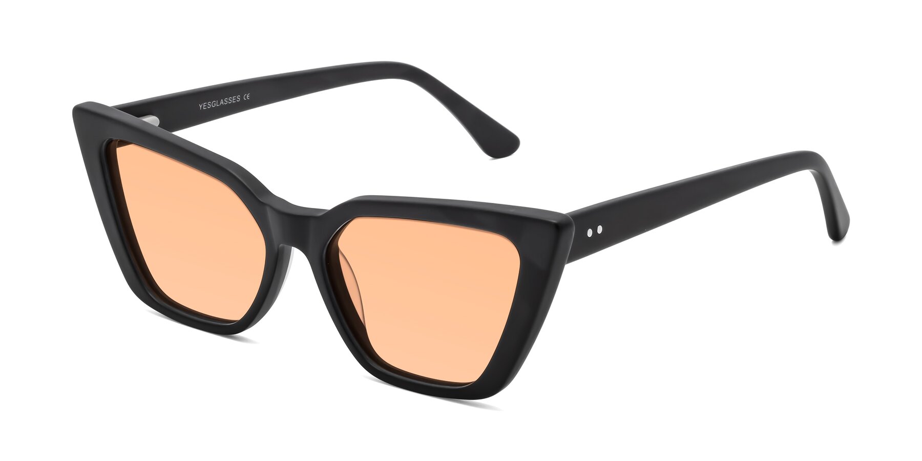 Angle of Bowtie in Matte Black with Light Orange Tinted Lenses