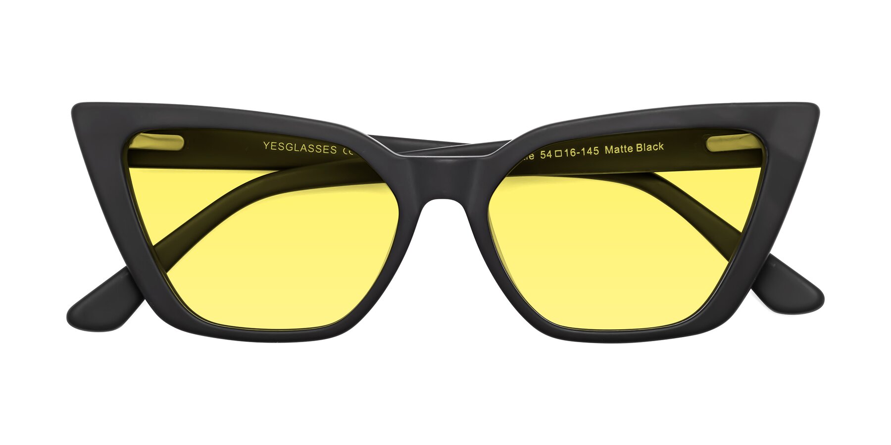 Folded Front of Bowtie in Matte Black with Medium Yellow Tinted Lenses