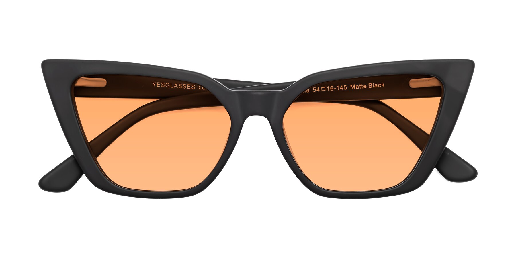 Folded Front of Bowtie in Matte Black with Medium Orange Tinted Lenses