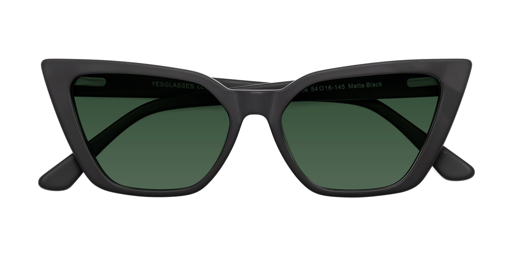 Folded Front of Bowtie in Matte Black with Green Tinted Lenses