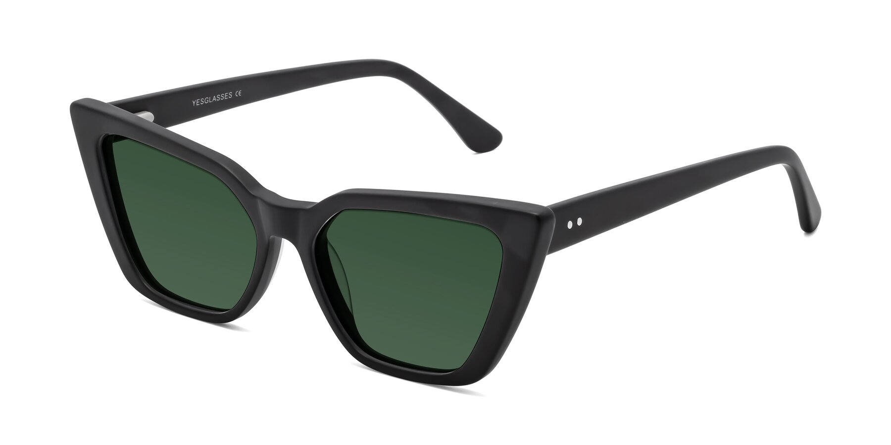 Angle of Bowtie in Matte Black with Green Tinted Lenses