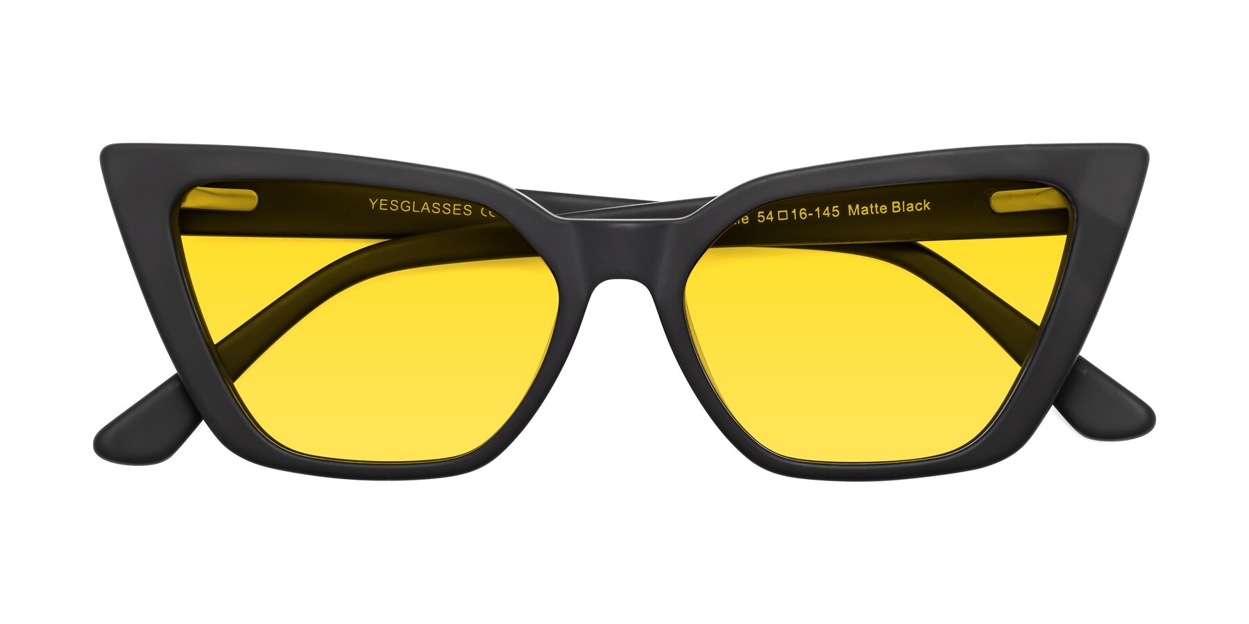 Folded Front of Bowtie in Matte Black with Yellow Tinted Lenses