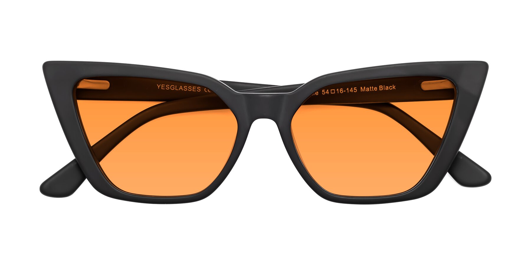 Folded Front of Bowtie in Matte Black with Orange Tinted Lenses