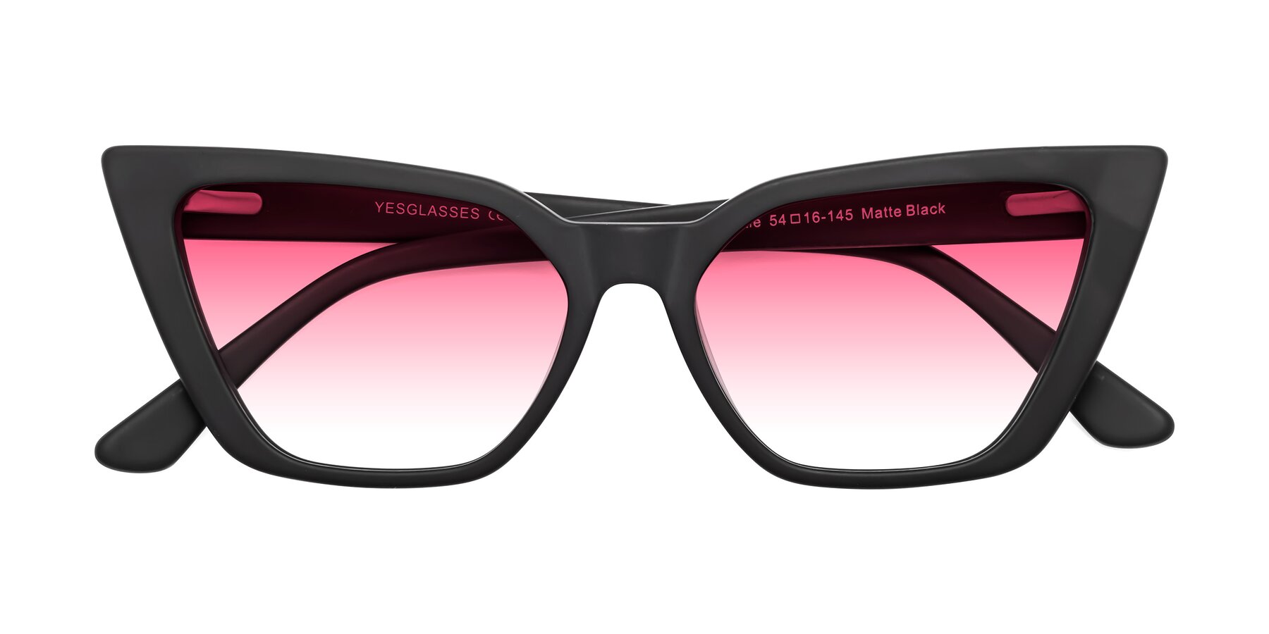 Folded Front of Bowtie in Matte Black with Pink Gradient Lenses
