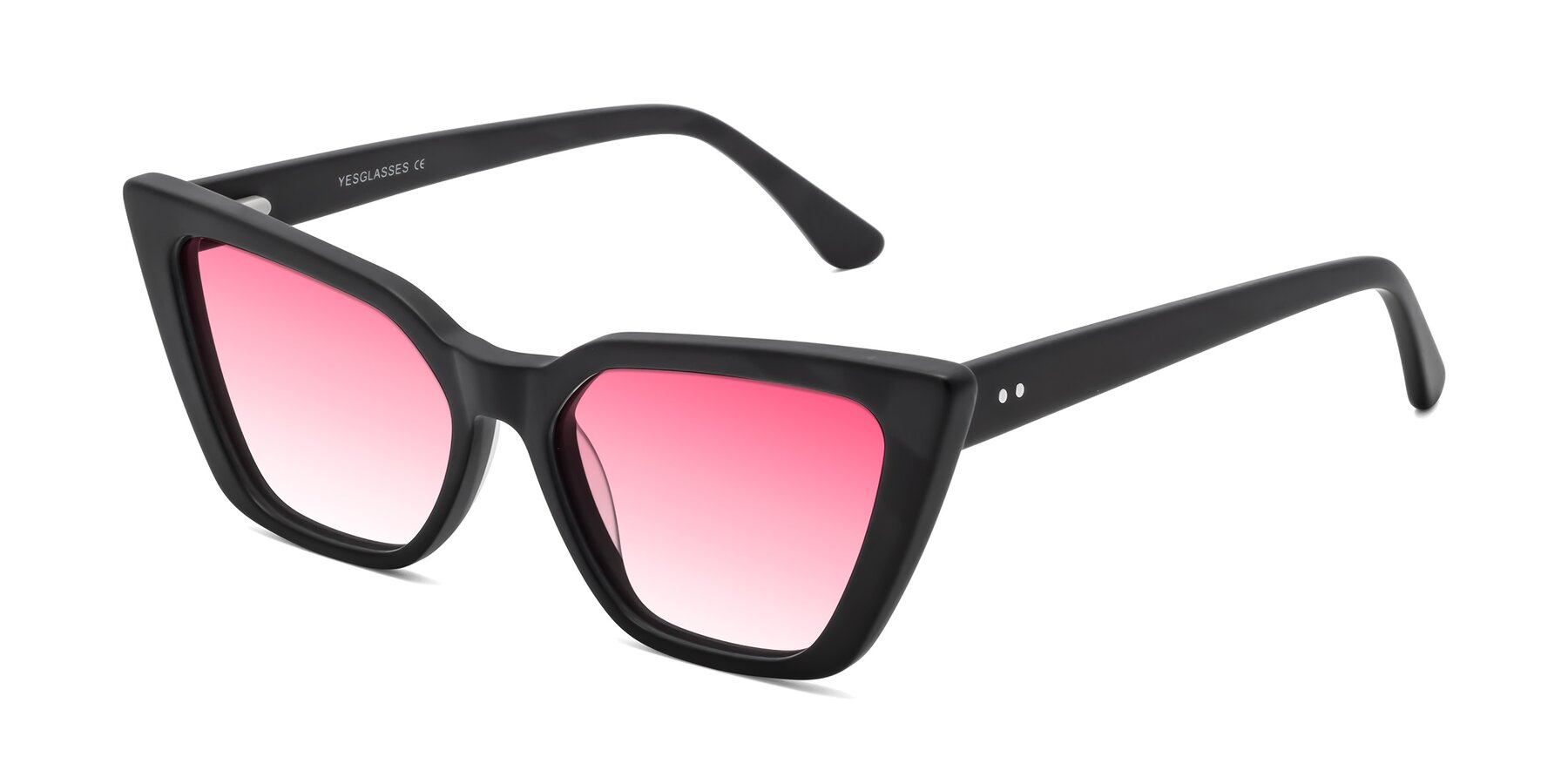 Angle of Bowtie in Matte Black with Pink Gradient Lenses