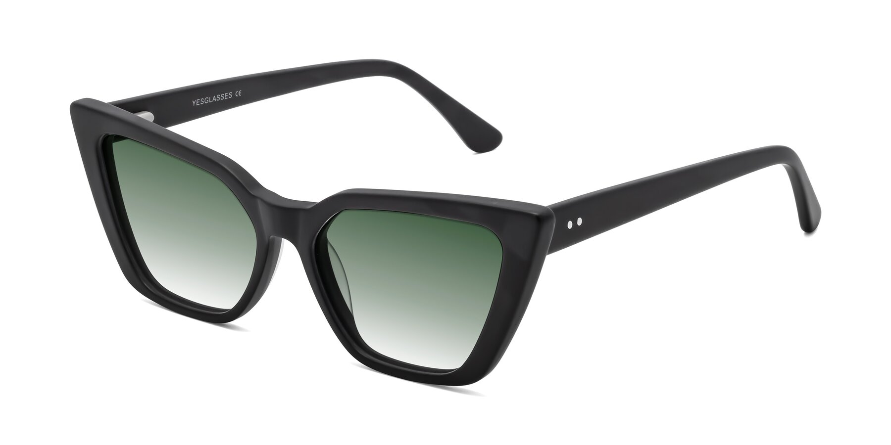 Angle of Bowtie in Matte Black with Green Gradient Lenses