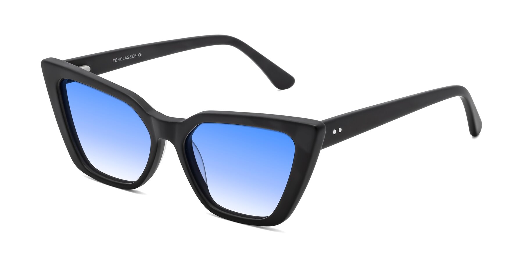 Angle of Bowtie in Matte Black with Blue Gradient Lenses