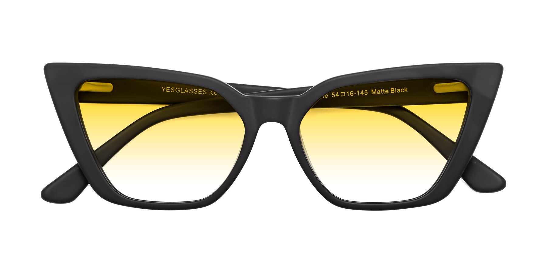 Folded Front of Bowtie in Matte Black with Yellow Gradient Lenses